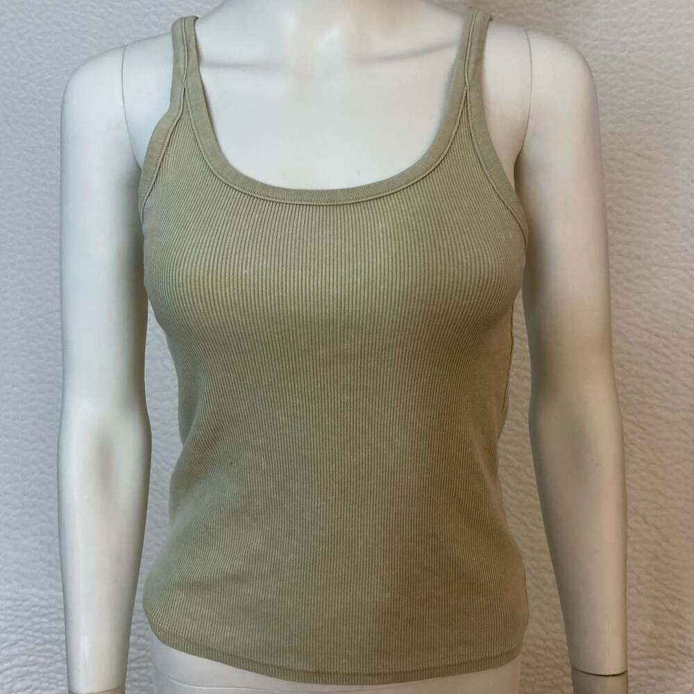 Aerie Ribbed Tank Top Size M Olive Green Scoop Neck
